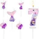 Mermaid Number Candles, 6pcs Mermaid Cake Topper Shell Sequins Numeral Candle Pink Purple Table Centerpieces for Birthday Cake Themed Party Anniversary Wedding Decoration(Number 7)