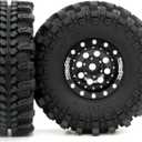 HOBBYSOUL RC 1.0 Mud Terrain Tires Tyres 61mm Tall & Adjustable Offset 1.0 beadlock wheels Rims For RC Mud Crawler 1/18 TRX4M 1/24 SCX24 FMS24 FCX24 Upgrades (Black)