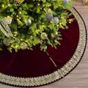 84-Inch Venetian Gilded Velvet Christmas Tree Skirt with Gold Embellished Border, Foam-Padded, Button Closure, Burgundy