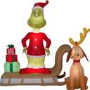 Gemmy 111796 Pre-lit Grinch and Max On Sled Scene Inflatable, Green/Red/Multicolor