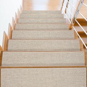 Non Slip Stair Treads for Wooden Stairs, 8" x 30" Staircase Step Treads, 100% Linen, Reusable Adhesive, Indoor, for Kids, Seniors & Dogs(Beige, 15pcs)