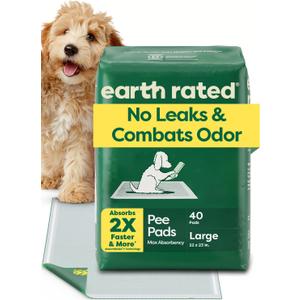 Earth Rated Max Absorbency Puppy Pee Pads for Dogs Absorbs 2X Faster & 2X More, Leak-Proof, Odor Control Potty Training, Unscented, Large, 22 x 23, 40 Count