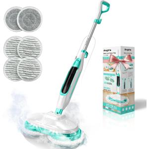 Scrubbing Steam Mop with Rotating Mop Pads, All-in-One Hard Floor Cleaner with LED Headlights, Steam & Spin Control, 6 Soft Scrub Pads, Swivel Steering, FS07