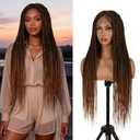 BrittyHair Full Lace Knotless Box Braided Wigs for Black Women Double Full Lace Front Braided wig Glueless Braided Wigs with Baby Hair Synthetic Braided Lace Front Wigs(32 Inch, Brown Ombre Blonde)
