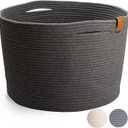 DENJA & CO Extra Large Blanket Basket for Living Room - Decorative Woven Baskets for Storage | Cotton Rope Large Baskets for Blankets, Pillows, Toys, or Laundry | Charcoal Gray (21" x 13.8") (Dark Grey)