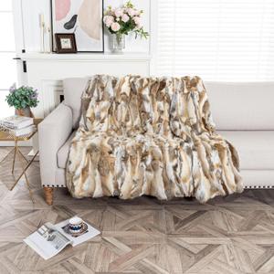 Real Fur Blanket Throw for Couch Tan Fur Throw Blanket Fuzzy Fluffy Super Soft Furry Plush Decorative Comfy Shag Thick Sherpa Shaggy Throws and Blankets for Sofa, Bed, 103.94x92.13inch