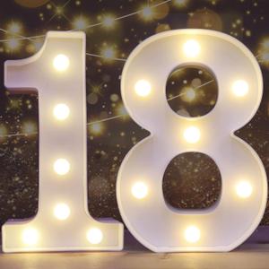 Pooqla Decorative LED Light Up Number Letters, White Plastic Marquee Lights Sign for 18th Birthday Party Wedding Decor, Battery Operated (18)