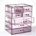 Acrylic Clear Large Makeup Organizer - Jewelry Holder Organizer, Perfect Make Up Organizers and Storage for Vanity, Bathroom (3 Large, 4 Small Drawers - Purple)