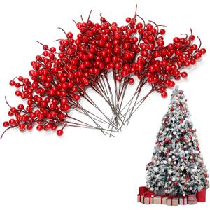 30 Pack Red Berries, 10.2 Inch Artificial Red Berry Stems Red Artificial Berry Branches for Christmas Tree Decorations, Crafts, Holiday and Home Decor