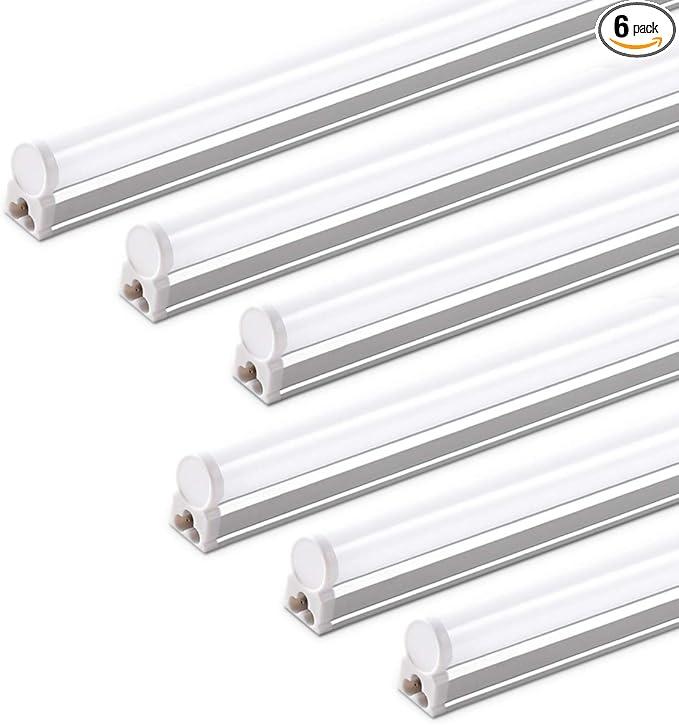 Barrina LED T5 Integrated Single Fixture, 4FT, 2200lm, 6500K (Super Bright White), 20W, Utility Shop Light, Ceiling and Under Cabinet Light, ETL Listed, Corded Electric with ON/Off Switch, 6 Pack