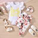 fioukiay Preemie Newborn Baby Girls Clothes Infant Little Kids Romper Bodysuit Pants Headband Clothing Set Summer Outfits (White)