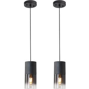 2-Pack Black Pendant Light Fixtures, Adjustable Modern Pendant Lights for Kitchen Island, Industrial Glass Pendant Lights for Dining Table Hallway Bedroom Living Room