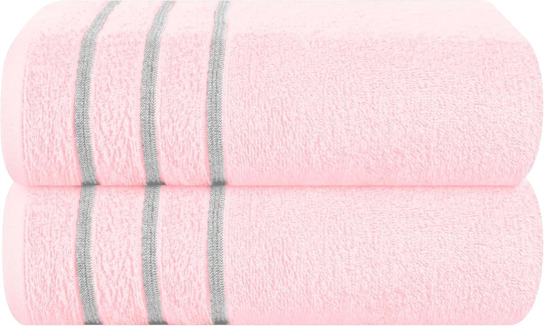 MyOwn Cotton 2 Pack Oversized Bath Towel Set 28x55 inches, Large Bath Towels, Ultra Absorbant Compact Quickdry & Lightweight Towel, Ideal for Gym Travel Camp Pool - Pink