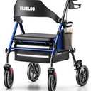 Bluelog Walkers for Seniors Rollator Walkers with Seat, 350lb Capacity with Cup Holder & Cane Holder, 8'' All Terrain Wheels, Adjustable Handles and Seat Height, Foldable Design, Blue
