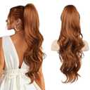 FLUFYMOOZ 26" Ponytail Extension, Long Wavy Curly Claw Clip in Ponytail Hair Extensions, Natural Synthetic Hairpiece for Women Daily Wear(Copper Red)