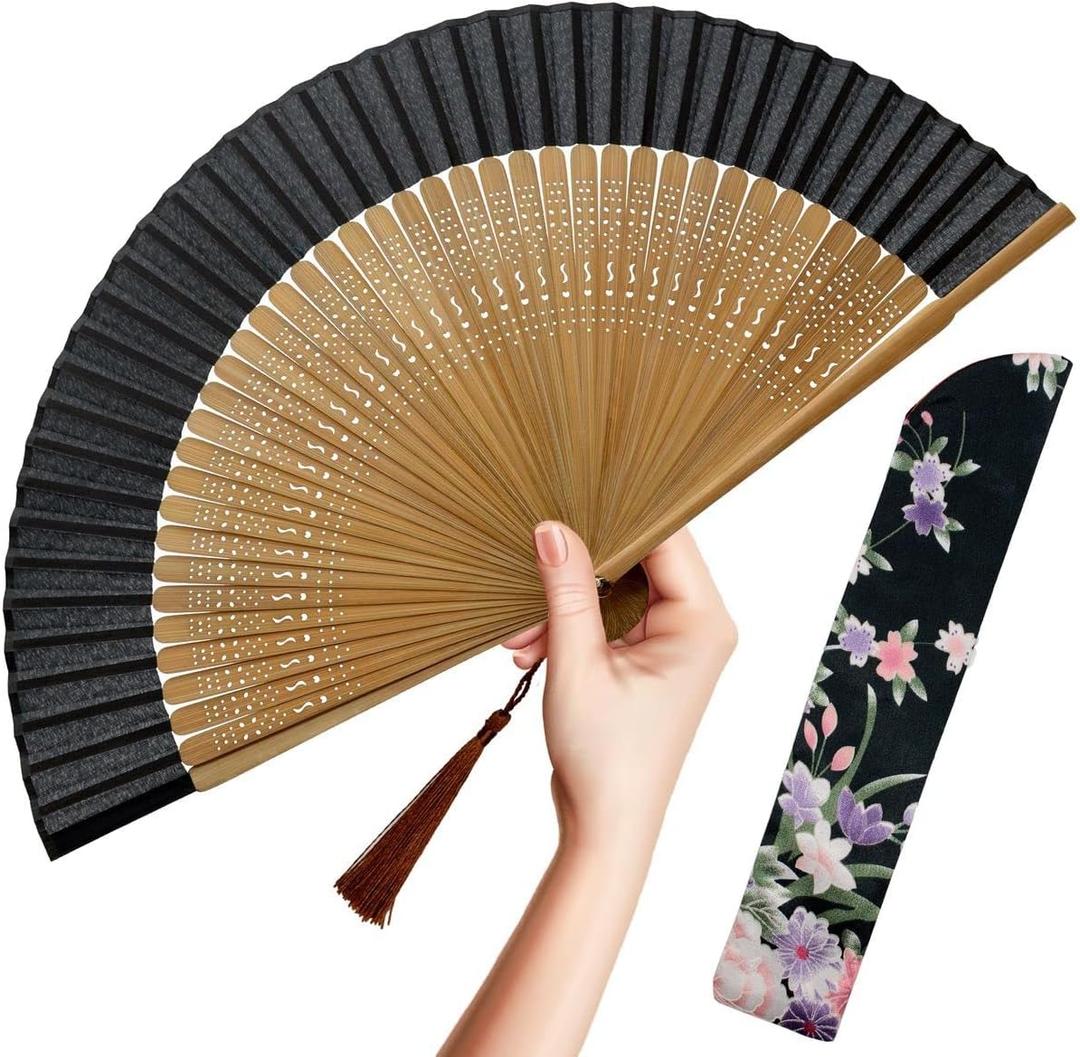 OMyTea Folding Hand Fan for Women - Foldable Chinese Japanese Vintage Bamboo Silk Fan - for Hot Flash, Church, Decoration, EDM, Music Festival, Dance, Party, Performance, Gift (Sexy Bamboo)