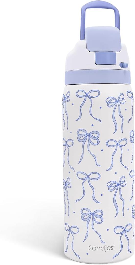 Bow Stainless Steel Water Bottle, Vacuum Insulated, Push-Button Lid, 32 oz, Gifts for Women Girls Friends Teens Birthday Christmas