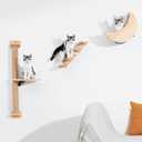 Cat Wall Shelves Scratching Posts - Wall Mounted Moon Hammock Solid Wood Stairs Cat Furniture Floating Climber Toy Hanging Holder Steps for Indoor Cats