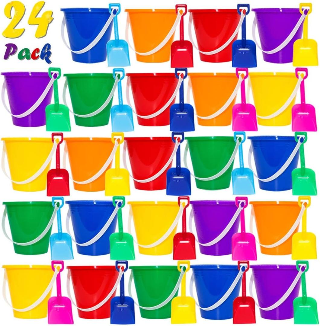 Holady 5.28'' Inch Sand Beach Buckets Pail with Shovels,Sand Bucket Water Pail for Beach Fun Great Summer Party Accessory(24 Bucket+24 Shovels)