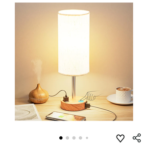 Fenmzee Bedside Table Lamp for Bedroom - 3 Way Dimmable Touch Lamp USB C Charging Ports and AC Outlet, Small Lamp Wood Base Round Flaxen Fabric Shade for Living Room, Desk, LED Bulb Included