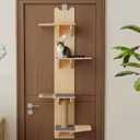 M/P Door Hanging Cat Shelf, 4-Tiers Vertical Cat Tree Over The Door, Over Door Cats Climber with Kitten Scratching Post, Pads, Tease Ball,Doors Cats Ladder for Indoor Kittens Jumping & Playing
