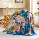 XIBLC Boho Throw Blanket, Blue Lightweight Blankets for Summer, 100% Cotton Bohemian Decorative Throw Blanket, 50"x60" Reversible Muslin Breathable Woven Farmhouse Blankets Quilt,