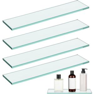 4 PCS Glass Medicine Cabinet Shelves Replacement, Thcik Glass 13 Inch Bathroom Cabinet Shelf Replacement, Medicine Shelves Suitable for Living Room Bathroom Kitchen Wall Mounted and Hanging Cabinets, 13 x 2.95 x 0.314 inches
