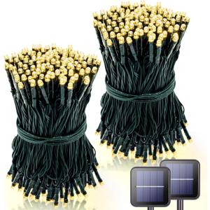 42.7Ft Warm White Solar String Lights Outdoor, 2 Pack Total 200 LED Christmas Lights Ourdoor Waterproof, 8 Modes Solar String Lights for Outside Tree Patio Yard Wedding Garden Decorations