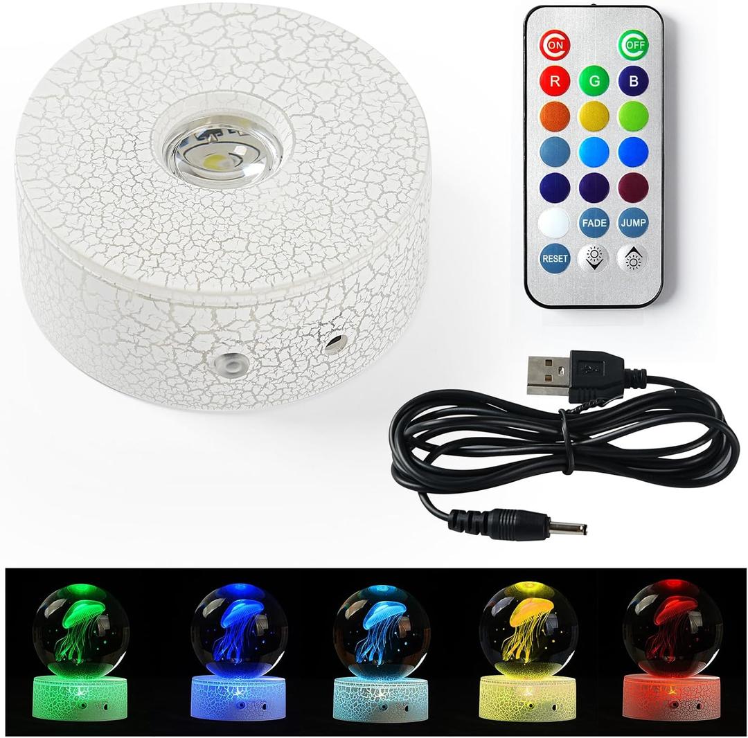Light Base for Glass Art- Crack Lighting with Touch-Controlled,Remote Control,Color Changes,Multi-Function and Groove Design,Display Stand Base Light for Display,Crystal Ball,Glass art(2.67in X 1.1in)