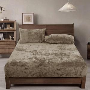 PHF Truly Velvet Fitted Sheet Only Twin Size, Luxury Super Soft Cozy Comfy Fleece Bottom with 15" Deep Pocket,Suitable for Fall Winter and Spring, No Pillowcases, Khaki