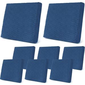 Newwiee 8Pcs Stretch Patio Cushion Covers Outdoor Cushion Covers for Patio Furniture Replacement Couch Sofa Slipcovers Jacquard Textured Soft Fabric Washable Furniture Protector(Navy Blue,Classic)