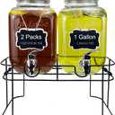 1 Gallon Glass Drink Dispenser for Parties, 2 Packs Juice Lemonade Ice Tea Water Dispenser with Stand, HENABLE Beverage Dispensers with Spigot for BBQ, Picnic, Party