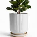 Deep Dream 10 Inch Ceramic Pots for Plants, Heavy Plant Pot for Indoor Outdoor Plants, Large Plant Pot with Drainage Hole and Saucer, Modern Tall Flower Pot, Gifts for Plant Lovers, White