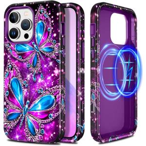 Casetego for iPhone 14 Pro Max Case,Compatible with MagSafe,[Military Grade Drop Test] Full Body Protection Slim Shockproof Rugged Marble Women Girls Case for iPhone 14 Pro Max 6.7 inch,All Purple