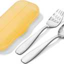 2 x KINGSTONE Toddler Utensils Set with Case, 18/10 Stainless Steel Kids Silverware - Children Safe Small Fork & Spoon, Food-Grade Toddler Dishes, Mirror Polished, Dishwasher Safe