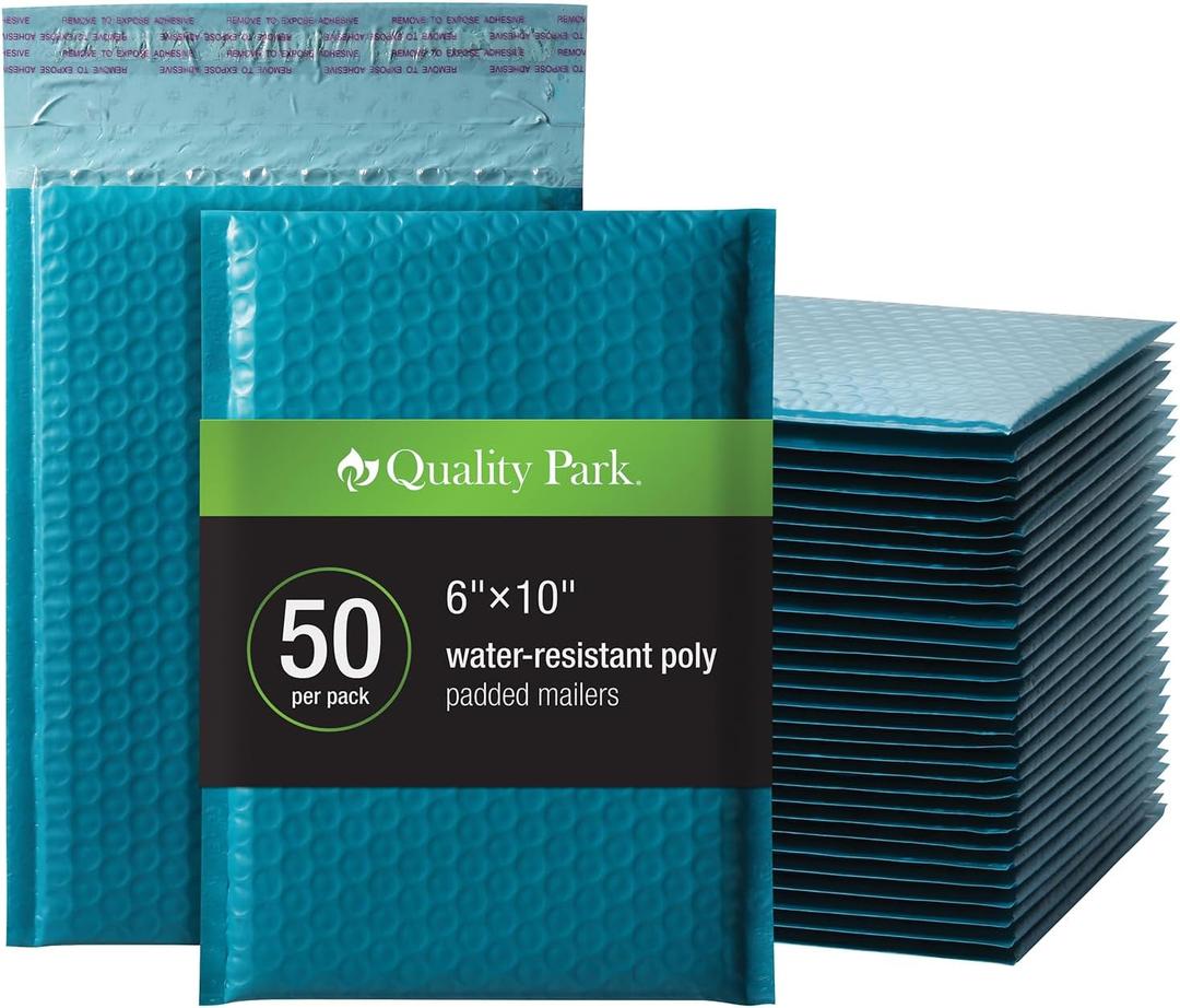 Quality Park Bubble Mailers, 6 x 9 Inch, Blue Poly Mailers, Padded Envelopes, Shipping Envelopes, Water Resistant, Self Seal, 50 Per Box (QUA85862)