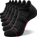 FITRELL 6 Pack Ankle Running Socks for Men and Women Low Cut Cushioned Athletic Sports No Show Socks, Shoe Size 7-9, Black+Red