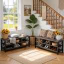 FATORRI Shoe Bench Entryway with Storage, Industrial Wood and Metal Hallway Benches with Adjustable Shelves, Rustic Entry Way Bench for Living Room (47.24 Inch Long, Walnut Brown), 47.24"W x 14.17"D x 18.11"H