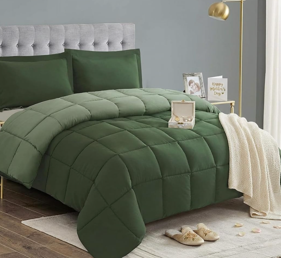 Size: 90" x 92",  HIG 3pc Comforter Set - All Season Reversible Down Alternative Bedding Comforter Set - Quilted Duvet Insert with Corner Tabs - Box Stitched Blanket - Breathable, Soft, Fluffy
