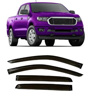 Tape-On Windows Visor 4-Piece for 2019-2023 Ford Ranger(supercrew) Rain Guards Shield Shade Smoke (Black)