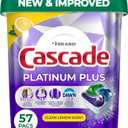 Cascade Platinum Plus Dishwasher Pods, Dishwasher Detergent, Dish Detergent Soap, Lemon, 57 Count