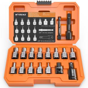 17Pcs Screw Extractor Set, 3/8" Inch Drive Easy Out Bolt Extractor Set, Multi-Spline Stripped Screw Extractor Kit, Bolt Remover for Broken Bolts, Nuts & Screws, with Extension & Adapter Accessories
