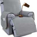 100% Waterproof Recliner Chair Cover,Non Slip Covers for Recliner Chair Washable Dog Chair Cover Furniture Protector with Pocket, Elastic Straps for Kids, Dogs, Pets (Light Grey, 23.6'')