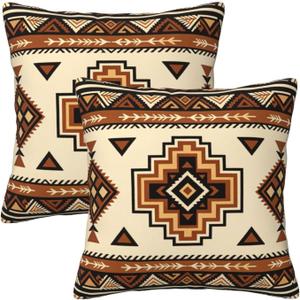 Western Aztec Throw Pillow Covers 16x16 Set of 2, Southwest Native American Brown Pillow Covers Outdoor Decorative Pillow Case for Couch Bed Sofa Cushion Home Decor