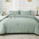 AveLom Sage Green Seersucker California King Comforter Set (104x96 inches), 3 Pieces-100% Soft Washed Microfiber Lightweight Comforter with 2 Pillowcases, All Season Down Alternative Bedding Set