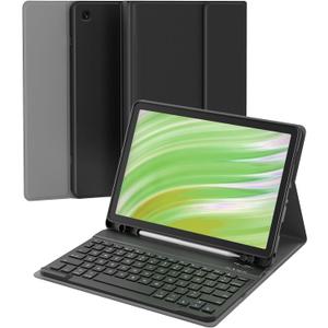 for Amazon Fire HD 10 11th Gen 2021 Tablet Case with Keyboard, 10 Plus 13th Gen 2023 10.1 inch Multi-Angle Folio Cover with Stylus Pen Holder, Magnetic Detachable Wireless Keyboard, Black