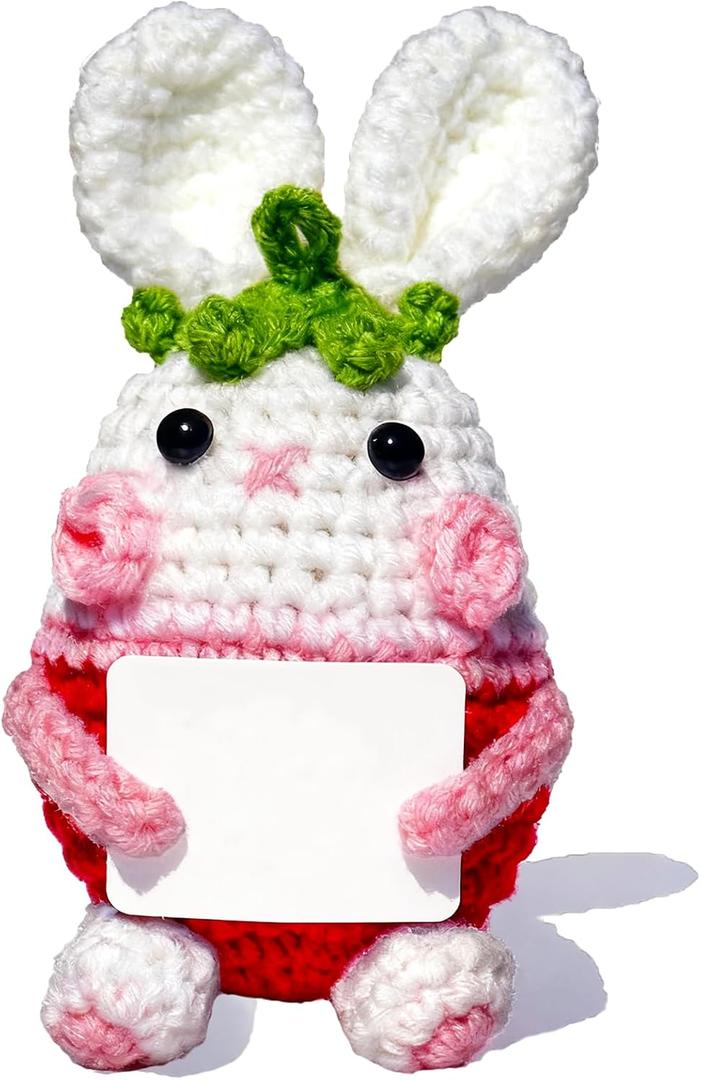Personalized Gifts for Fathers Dad Women Men Mom- Blank Gift Cards-Emotional Support Handmade Crochet Bunny-Funny Gift Idea for Mothers Day Birthday Anniversary Retirement Graduation Wedding