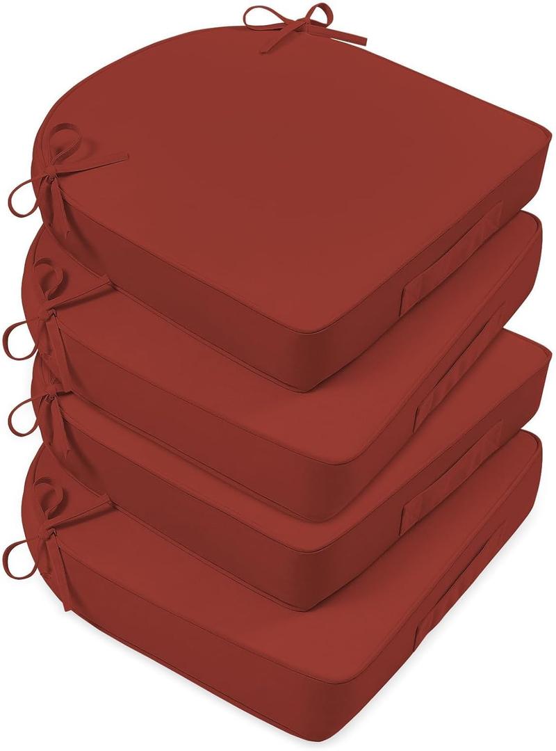Basic Beyond Outdoor Cushions for Patio Furniture: Waterproof & UV Resistant Outdoor Chair Cushions Set of 4-19 x 19 x 3 Inch Thick Patio Chair Cushions with Adjustable Ties & Handle, Brick Red