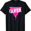 Queer Pink Triangle in Punk Spray Paint Stencil Style Font T-Shirt, S