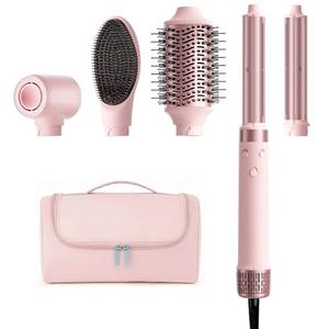 MESCOMB Dual Voltage Hot Air Styler Wrap - 5 in 1 Hair Dryer Brush with Fast Drying Blow Dryer, Styling, Straightening & Volumizing with Travel Bag (100V–240V) -Pink
